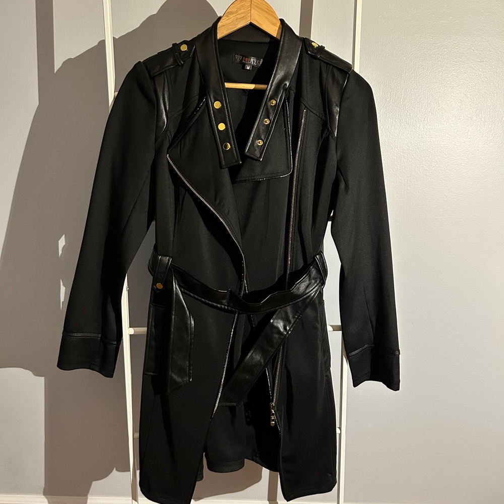 Stylish Black Trench Coat with Gold Accents